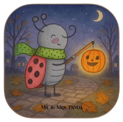 Produktbild von Mr. & Mrs. Panda Holzuntersetzer Smörle Laterne Design - Weiß - Geschenk, Tassenuntersetzer, Coaster, Tassen Untersetzer, für Gläser, Marienkäfer, Dekoration, Herbst