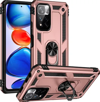 Produktbild von Redmi Note 11 Pro+ Hülle, Dual Layer Militäre Fallschutz Schutzhülle mit Ringhalterung Ständer für Xiaomi Redmi Note 11 Pro / Note 11 Pro+ Rosa
