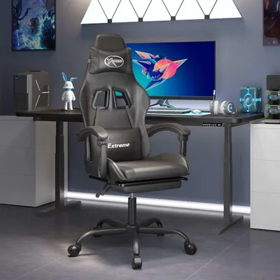 Image de vidaXL Chaise de jeu avec repose-pieds noir similicuir