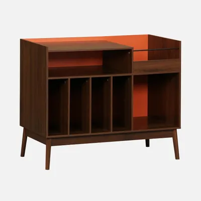 Produktbild von sweeek - Zweifarbiger Vintage Schallplattenschrank mit Holzdekor und farbigem Hintergrund 100cm - Orange