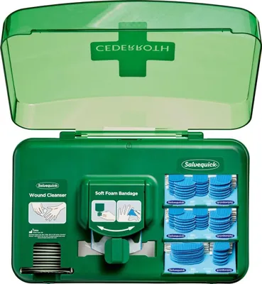 Imagen del producto de Dispensador de apósitos "Cederroth", dispensador de vendas detectable, 20,3 cm x 30,6 cm x 15,5 cm, color azul