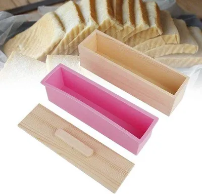 Image de Moule en silicone avec coffret en bois et couvercle - Idéal pour la fabrication artisanale de savon - 900 ml