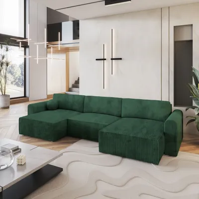 Produktbild von Masseno Ecksofa FENTO P mit Schlaffunktion U-Form, Sofa mit Bettkasten, Wohnzimmersofa, Couch, Soffa, Bettsofa, Couchgarnitur- Grün, POSO 14