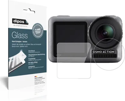 Produktbild von 2x Schutzfolie für DJI Osmo Action - Anti-Shock 9H Folie dipos Glass Kunststoffglas