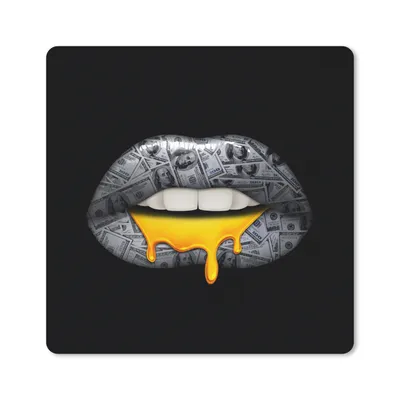 Produktbild von MuchoWow® Mauspad Mousepad Lippen - Geld - Schwarz und Weiß 20x20 cm - Mousepads - Maus Mat - Pad - Mausunterlage - Desk Mat - Bureauartikeln
