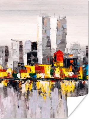 Produktbild von MuchoWow® Poster Gemälde - Skyline - Farben - Ölfarbe 120x160 cm - Wandbilder