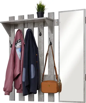 Produktbild von Mondeer Garderobe mit Spiegel Wandgarderobe Garderobenpaneel Grau