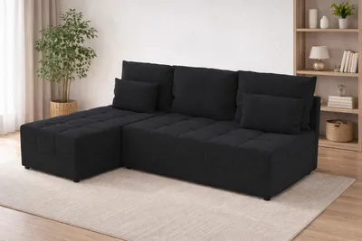 Produktbild von Ecksofa DOMINO L FIT mit Schlaffunktion, Bettkasten, L-Form Sofa Grau, 206 cm, universal montierbar