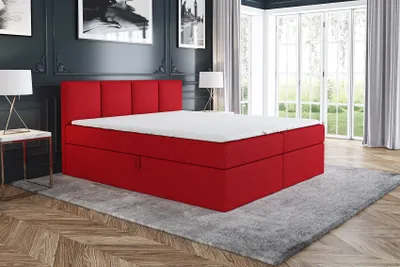 Produktbild von Boxspringbett RAFI 200x200 mit 2 Bettkästen, Bonell-Matratze und Topper. Farbe: Rot.