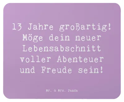 Produktbild von Mr. & Mrs. Panda Mousepad Spruch 13. Geburtstag Freude - Lavendeltraum - Geschenk, Happy Birthday, Mauspad, Geburtstagsgeschenk, mousematte, Teenager, laptop, Mouse Pad