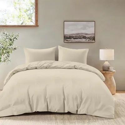 Zdjęcie produktu dla Zestaw pościeli z mikrofibry w kolorze beżowym, wymiary 240 x 220 cm, z 2 poszewkami na poduszki o wymiarach 50 x 70 cm, certyfikat Oeko-Tex