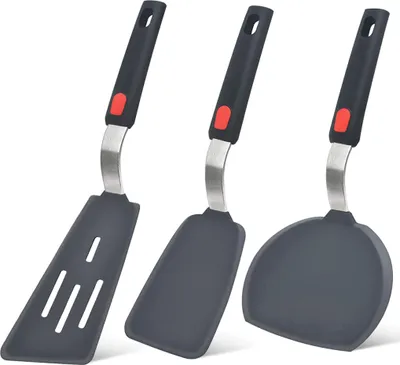 Produktbild von Pfannenwender Silikon 3er Set,315 ?C Hitzebeständige Spatel aus Silikon für Antihaft-Kochgeschirr, BPA Frei,für Ei, Pfannkuchen, Fisch, Burger