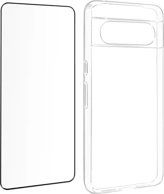 Produktbild von Avizar, Silikonhülle für Google Pixel 8 mit 9H Glas-Folie, Schutz-Set, Schwarz