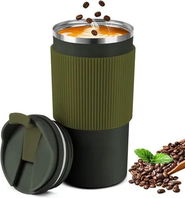 Image de Thermos isolé, 450 ml, acier inoxydable, vert, réutilisable