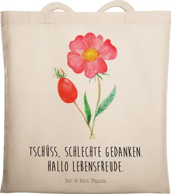 Produktbild von Mr. & Mrs. Panda Stoffbeutel Blume Hagebutte - Transparent - Geschenk, Tasche, Lebensfreude, Beutel, canvas, Schlechte Gedanken, Schultasche, Tote Bag, Garten