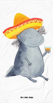 Produktbild von Mr. & Mrs. Panda Handtuch Axolotl Tequila - Weiß - Geschenk, Party, Badehandtuch, Zitrone, Motivation, Großes, Duschhandtuch, trinken, Urlaub, Strandlaken, Strandtuch