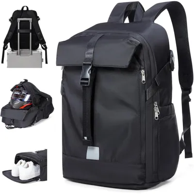 Produktbild von Motorradrucksack mit Schuhfach für Helm & Laptop 15,6 Zoll Schwarz L