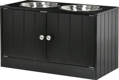 Produktbild von Erhöhte Edelstahlschüssel Futterstation mit Magnettüren, 44 L Stauraum für große Hunde, Schwarz
