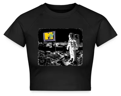 Produktbild von Spreadshirt MTV Astronaut Auf Dem Mond Mit MTV-Flagge Crop Top, L, Schwarz