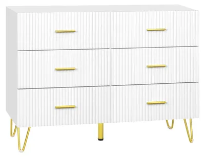 Image de Buffet – Commode – 6 tiroirs – 100 x 75 x 40 cm – Bois – Design marocain moderne – Blanc et or
