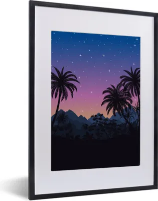 Produktbild von MuchoWow® MuchoWow® Gerahmtes Poster Palme - Berg - Nacht 30x40 cm - Poster mit zchwarzem Bilderrahmen - Wandposter Schlafzimmer