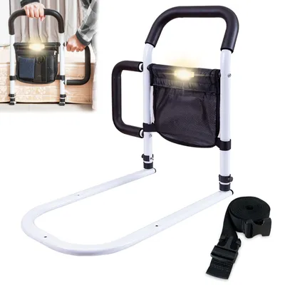 Produktbild von Bettgitter Rausfallschutz Erwachsene, Aufstehhilfe LED-Sensorlicht & Tasche, bis 136 kg, Bettgriff Bettgeländer, Schutzgeländer für Ältere Schwangere