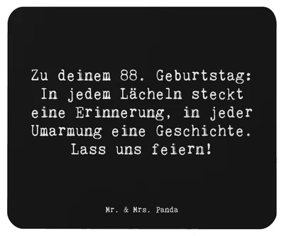 Produktbild von Mr. & Mrs. Panda Mauspad Spruch 88 Geburtstag - Schwarz - Geschenk, laptop, besonderer Tag, Mousepad, computer, handgefertigte Geschenke, 88., Mouse Pad, Happy Birthday