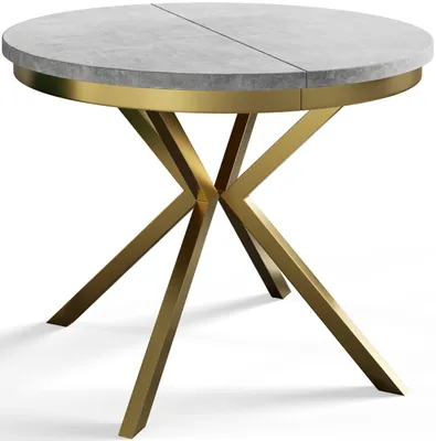 Immagine prodotto di Alpi Moebel, Tavolo da Pranzo Rotondo, Tavolo da Cucina Allungabile, Diamentro: 100-180 cm, Gambe in metallo Dorate, Grigio Chiaro, Collezione Bergo