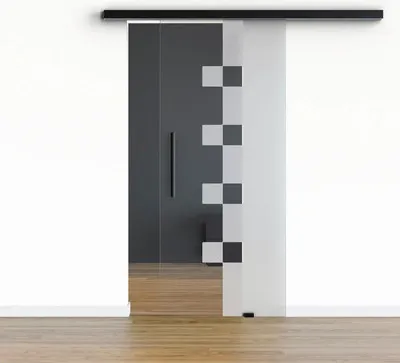 Produktbild von Pertura Glasschiebetür Komplettset Glera Cube 900x2175 mm inkl.Beschlag Selir Aluminium schwarz,Stangengriff
