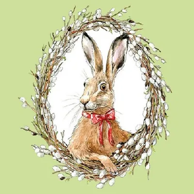 Produktbild von RP 20 Servietten Bunny Portrait green - Hase im Kranz auf grün 33x33cm