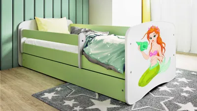 Produktbild von Kinderbett Jugendbett Meerjungfrau 70x140, 80x160, 80x180 cm - Komplettset mit Schublade & Rausfallschutz