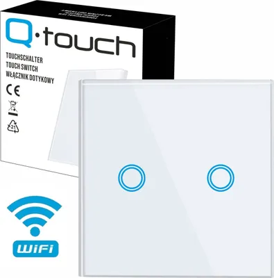 Produktbild von Glas Touch Lichtschalter Wandschalter WIFI 2-Fach Schalter LED weiß mit WLAN und Fernbedienungsfunktion
