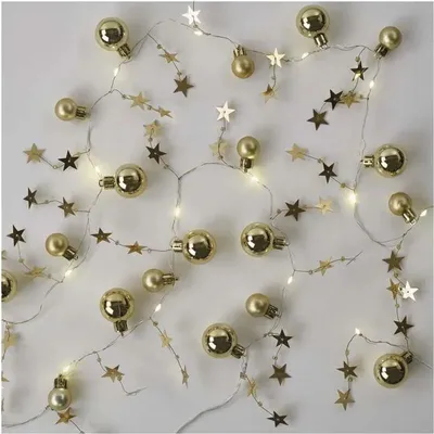 Obrázok produktu pre EMOS LED vianočná girlanda - zlaté gule s hviezdami, 1,9 m, 2x AA, vnútorná, teplá biela, časovač, DCGW11