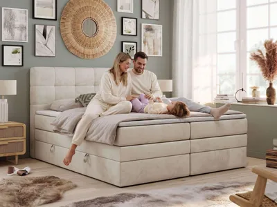 Produktbild von Boxspringbett mit Kopfteil und Topper, Polsterbett - LUKA-KING - 180x200cm - Beige - H3, KI-generiertes Bild