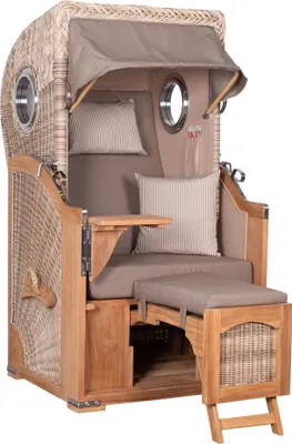 Produktbild von Strandkorb Rantum Single Bullauge Teak PE shell Dessin 534