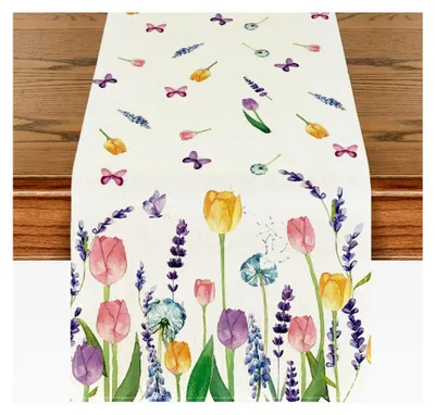 Produktbild von Moderner Tischläufer aus Leinen, 33x180cm, Blumenmuster, Weiß, für Familienfeiern, Hochzeiten und Hoteldekorationen