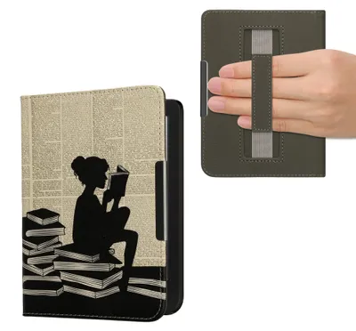 Produktbild von kwmobile Schutzhülle für Kobo Clara BW / Clara Colour / Tolino Shine (5) / Shine Color Hülle - eReader Flip Case mit Handschlaufe und Auto Sleep