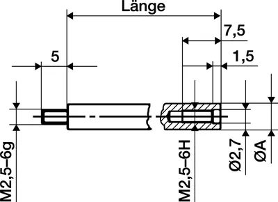 Zdjęcie produktu dla Przedłużka L.50mm Śruba pomiarowa D.4mm do czujników zegarowych KÄFER