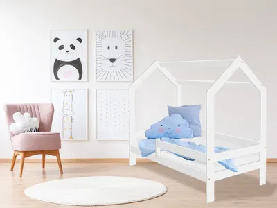 Obrázok produktu pre Detská posteľ DOMČEK D3 biela 80 x 160 cm Matrac: Bez matraca, Rošt: Bez roštu, Úložný box: Bez úložného boxu