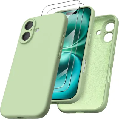 Produktbild von ORNARTO iPhone 16 Hülle Silikon Kameraschutz 2 Schutzfolien Hellgrün