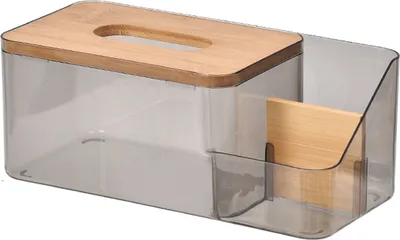 Produktbild von Taschentuchbox, transparenter Taschentuchbehälter mit Holzabdeckung, Fernbedienungs-Aufbewahrungshalter für Küche und Wohnzimmer