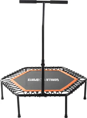 Produktbild von GORILLA SPORTS® Fitness Trampolin - 6-Fach Höhenverstellbarer Haltegriff, Leise Gummiseilfederung, 77cm Sprungfläche, bis 100kg Belastbar, Orange - Fitness-Trampolin, Jumping Fitness, Indoor/Outdoor