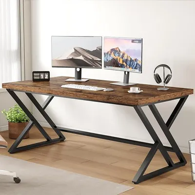 Imagen del producto de Escritorio de 152 cm de altura, de madera, estilo industrial, para ordenador, ideal para trabajar desde casa, color marrón vintage