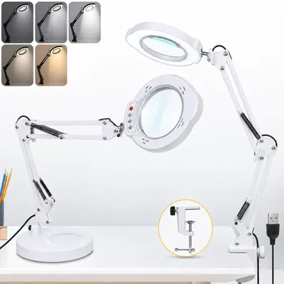 Produktbild von LED Lupenleuchte 10X mit Licht & Standfuß, Echtglas-Linse Tischlupe Dimmbar Schalter, Lupe mit Klemme Schwenkarm für Lesen Löten Handarbeitm Kosmetik