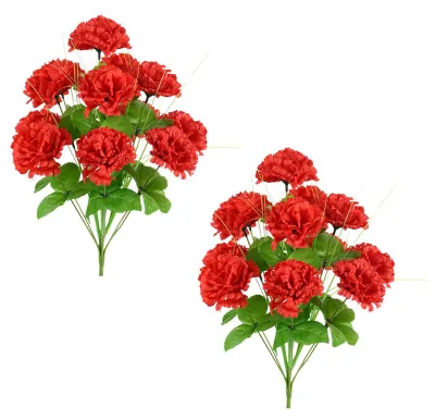 Produktbild von 2 künstliche Nelken, realistische 12-köpfige Kunstblumen aus Seide, ideal für Hochzeiten, Partys, drinnen und draußen, als Dekoration, Geschenk zum Muttertag oder Lehrertag