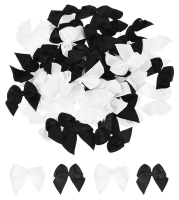 100 Mini-Satinschleifen 2,5 cm, schwarz-weiß, zum Basteln und Dekorieren