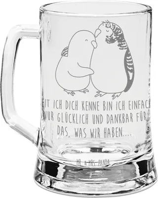 Produktbild von Mr. & Mrs. Panda Krug Wellensittich Liebe - Transparent - Geschenk, Freund, Vertrauen, Humpen, Ehe, Seidel, Verknallt, Glaskrug, Kuscheln, Glas Bierkrug, Bierhumpen