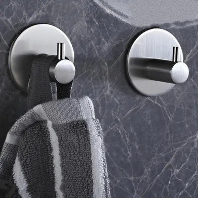 Produktbild von Haken - Haken - 2 Stück - Hängend - Selbstklebende Haken - Haken - Silber - Edelstahl - Universal - Badezimmerhaken - Küchenhaken - Handtuchhaken