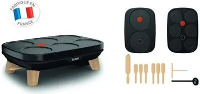 Produktbild von Tefal Crêpes-Maker PY900D12, abnehmbare Antihaftplatten, einstellbare Temperatur, Titanium Force Beschichtung, Thermospot, für Crêpes, Galettes & Pfannkuchen, Schwarz/Holz, 12cm Durchmesser, Skandinavisches Design, GOURMET