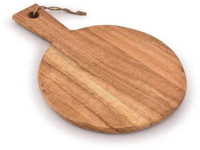 Image de Planche à découper en bois d'acacia naturel, avec poignée – 33,02 x 22,86 x 1,09 cm. Idéale pour servir et découper : charcuterie, fromage, pain, pizza, décoration